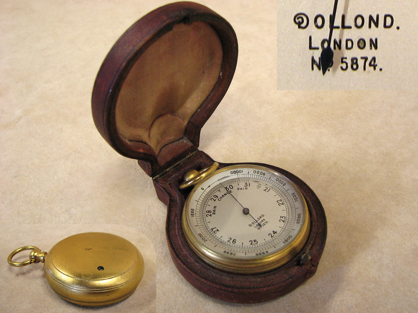 Victorian Dollond pocket barometer & altimeter in leather case
